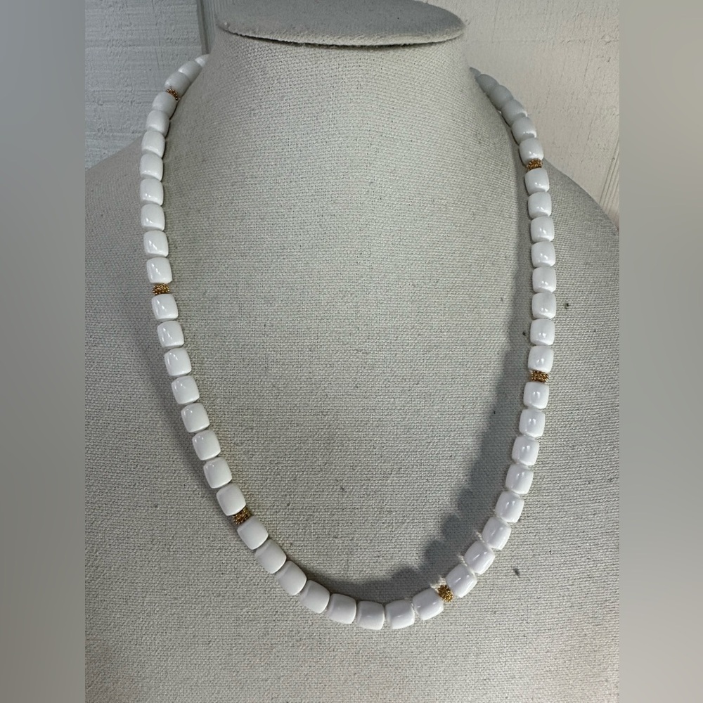 Vintage white bead and gold accent necklace
